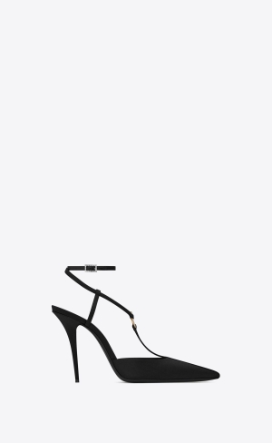 YSL Luna Slingback Pumps In Crepe Satin Schwarz | 05197-UCLI