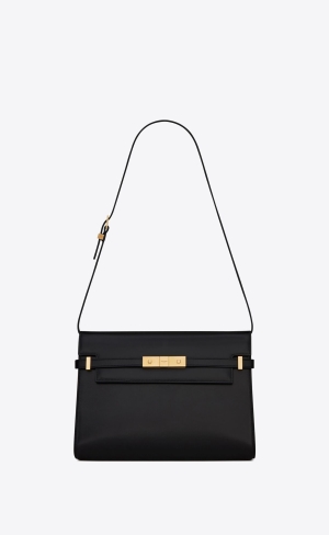 YSL Manhattan Shoulder Bag In Box Saint Laurent Leder Schwarz | 73452-AOFU