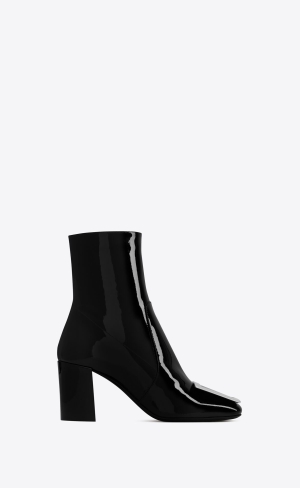 YSL Maxine Booties In Lack Leder Schwarz | 02716-SRYD