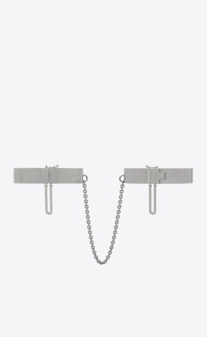 YSL Medium Double Handcuff Bracelets In Metal Palladium | 79280-NWVL