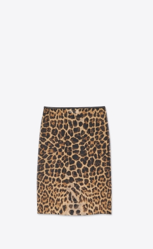 YSL Midi Skirt In Leopard Silk Georgette Leopard | 03976-GMSI