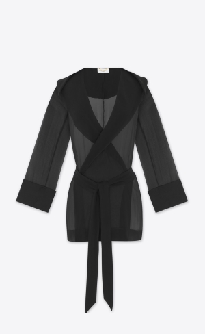 YSL Mit Kapuze Jacket In Crepe Muslin Schwarz | 45781-JTQE