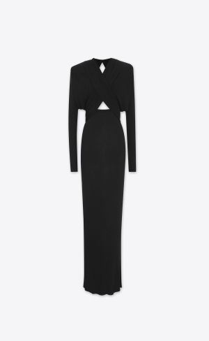 YSL Mit Kapuze Kleider In Crepe Jersey Schwarz | 84527-POYA