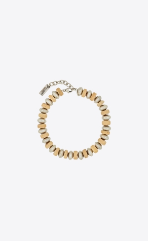 YSL Multi Beads Bracelet In Metal And Wood Silber Braun | 20947-HZGU