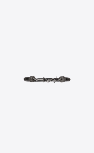 YSL Opyum Bracelet In Crinkled Leder And Metal Schwarz | 68421-MUAL