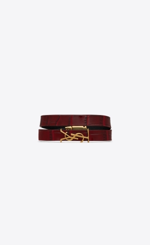 YSL Opyum Double Wrap Bracelet In Crocodile-embossed Leder And Metal Dunkelrot Gold | 61578-SLRB