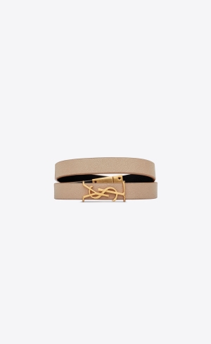 YSL Opyum Double Wrap Bracelet In Leder And Metal Beige | 52068-LRZV