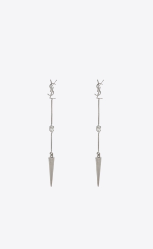 YSL Opyum Rhinestone Spike Earrings In Metal Palladium | 39154-FMYA