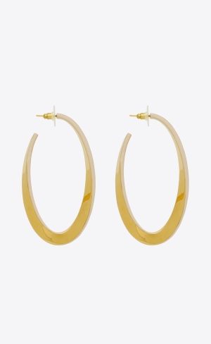 YSL Oval Curved Hoop Earrings In Metal And Enamel Gold Weiß | 47310-STEJ