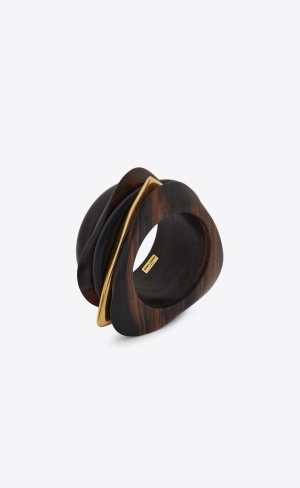 YSL Oversize Bangle In Wood, Bamboo And Metal Schwarz Dunkelbraun Gold | 35281-OLBM