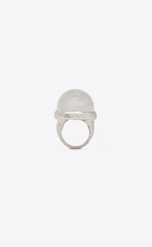 YSL Oversize Cabochon Ring In Metal And Quartz Silber | 39856-RLGA