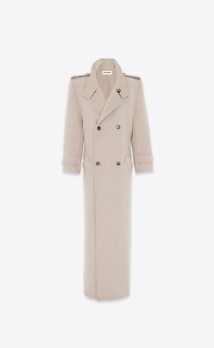 YSL Oversized Coat In Wolle Beige | 18350-RMJB