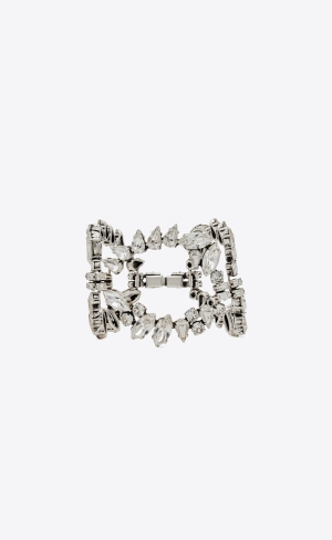 YSL Oversized Rhinestone Ring Bracelet In Metal Silber | 98316-FGBD