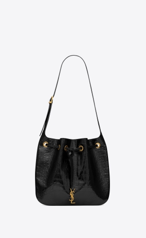 YSL Paris Vii Medium Hobo Bag In Crocodile-embossed Lack Leder Schwarz | 02319-GLOS