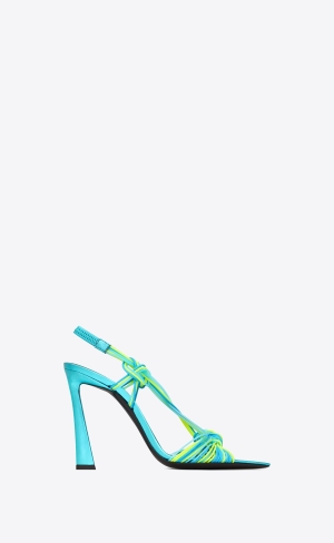 YSL Pool Sandals In Tpu And Metallized Leder Bleu Cerulean, Jaune Fluo, Celeste | 57984-AMNI