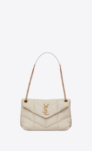 YSL Puffer Small Chain Bag In Gesteppt Lambskin Blanc Vintage | 07238-IWGD