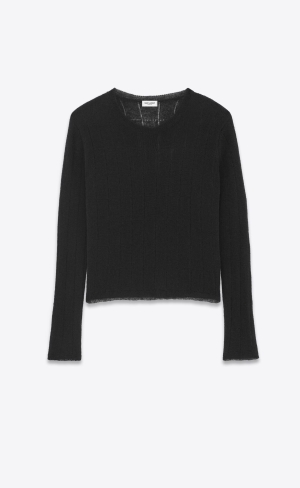 YSL Pullover In Gerippt Mohair And Wolle Schwarz | 16904-HDLA