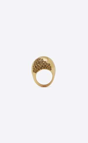 YSL Rhinestone Edge Egg Ring In Metal Gold | 51627-OBLD