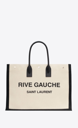 YSL Rive Gauche Large Tote Bag In Canvas And Smooth Leder Schwarz | 72650-MVJU