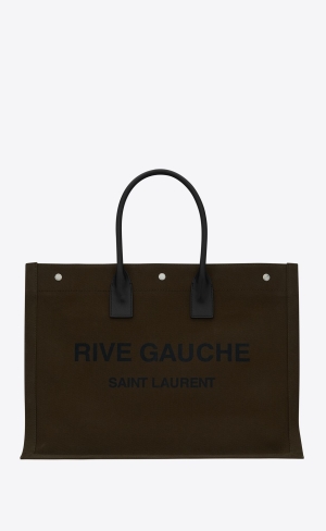 YSL Rive Gauche Large Tote Bag In Printed Canvas And Leder Dunkel | 20861-ESRF