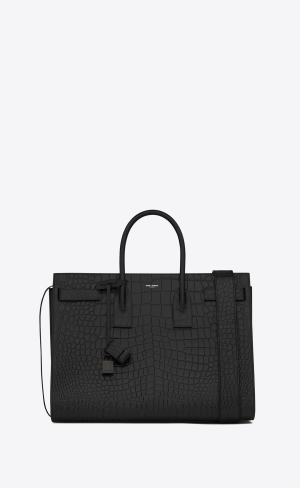 YSL Sac De Jour Large In Crocodile-embossed Leder Schwarz | 52639-YUMQ