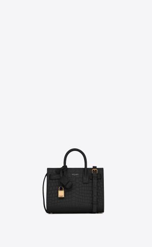 YSL Sac De Jour Nano In Crocodile-embossed Matte Leder Schwarz | 14268-FJYU