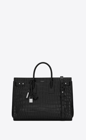 YSL Sac De Jour Thin Large In Crocodile-embossed Leder Schwarz | 91038-YPSV