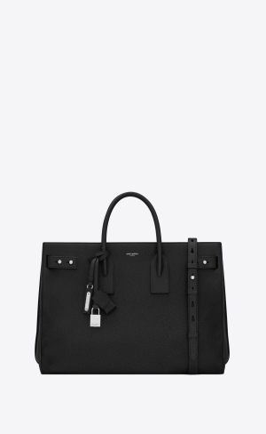 YSL Sac De Jour Thin Large In Grained Leder Schwarz | 78129-NSZW