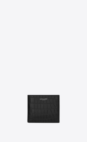 YSL Saint Laurent Paris East/West Wallet With Coin Purse In Crocodile-embossed Leder Schwarz | 02937-HNPF