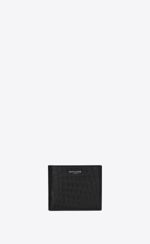 YSL Saint Laurent Paris East/West Wallet In Crocodile-embossed Leder Schwarz | 09635-ZPDY