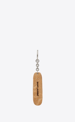 YSL Saint Laurent Skateboard Keyring In Wood Wood | 42736-HKRO