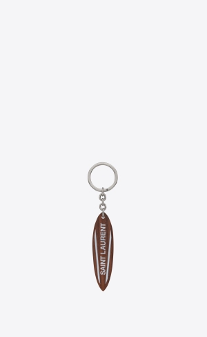 YSL Saint Laurent Surf Keyring In Wood Beige Weiß | 64570-KCTX