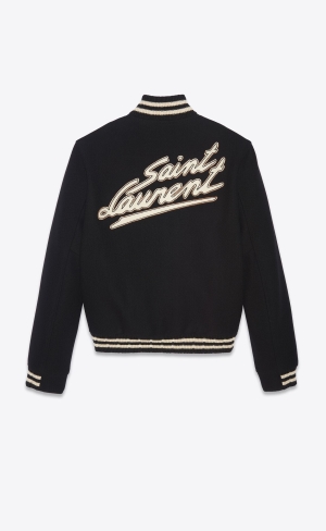 YSL Saint Laurent Teddy Jacket In Wolle Schwarz | 92875-TRLW