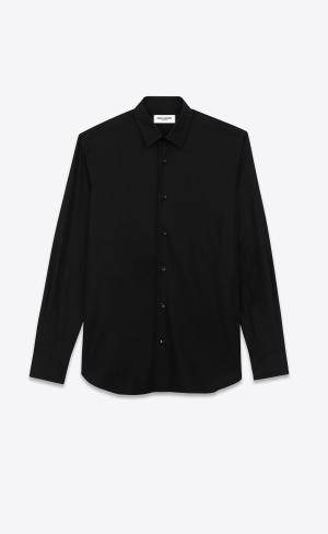 YSL Shirt In Baumwoll Poplin Schwarz | 75036-VQRX