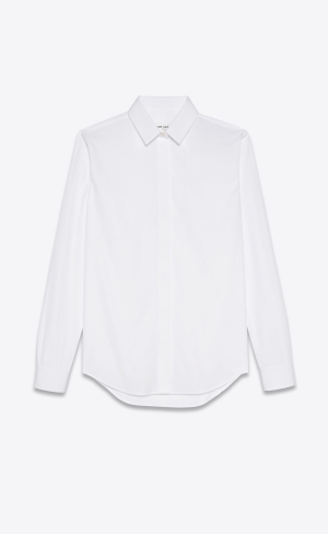 YSL Shirt In Baumwoll Poplin Weiß | 70396-LFBR