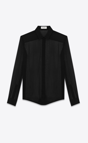 YSL Shirt In Crepe Chiffon Schwarz | 57216-APVZ