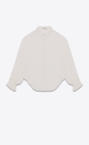 YSL Shirt In Gestreift Silk Craie | 21735-KGWR