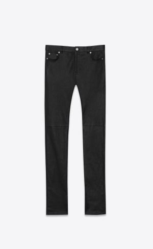 YSL Signature Low Waisted Schlank Jeans In Black Leder Schwarz | 64203-AOMY