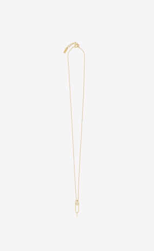 YSL Sim Key And Rhinestone Charm Necklace In Metal Gold | 61307-UFZT