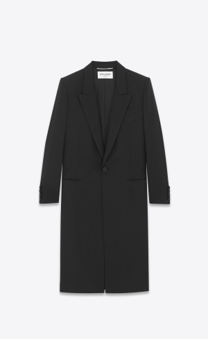 YSL Single-breasted Coat In Grain De Poudre Schwarz | 16780-UHNW