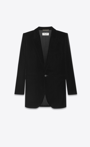 YSL Single-breasted Jacket In Cupro Velvet Noir | 25693-NULB