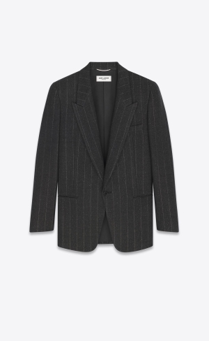 YSL Single-breasted Jacket In Pinstripe Wolle Dunkelgrau | 40318-GXRV