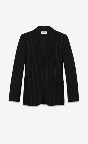 YSL Single-breasted Jacket In Rive Gauche Gestreift Flannel Schwarz Weiß | 27064-VEFU