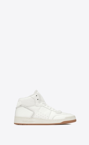 YSL Sl/80 Mid-top Sneakers In Smooth And Grained Leder Blanc | 43506-VOYI