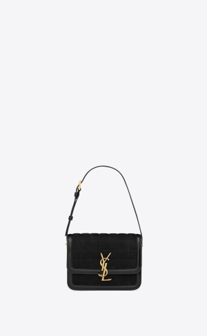 YSL Solferino Small Satchel In Gesteppt Nubuck Wildleder Schwarz | 84173-HTKA