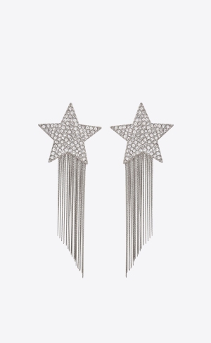 YSL Star Earrings With Brass Chains Palladium | 40639-OGBV