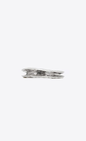 YSL Thin Textured Bangle In Metal Dunkelsilber | 69032-BJYE