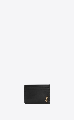 YSL Tiny Cassandre Credit Card Case In Shiny Leder Schwarz | 26937-JAZG