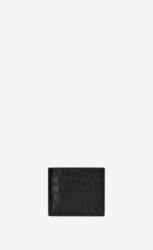 YSL Tiny Cassandre East/West Wallet In Crocodile-embossed Leder Schwarz | 60387-AUYM