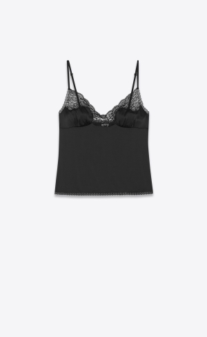 YSL Top In Crepe Satin And Spitze Noir | 28346-TBJF